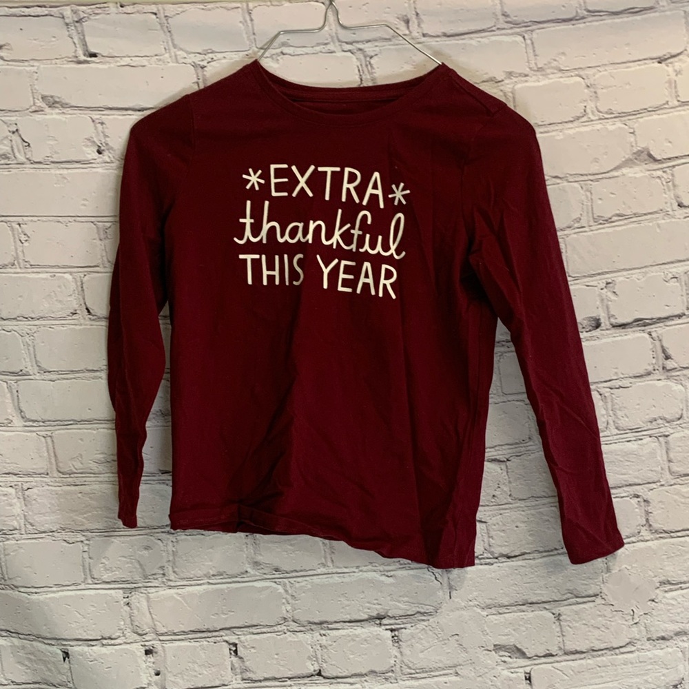 5/$20 Kids Girls Cat & Jack Thanksgiving Long Sleeve Shirt Maroon Size M (7/8)